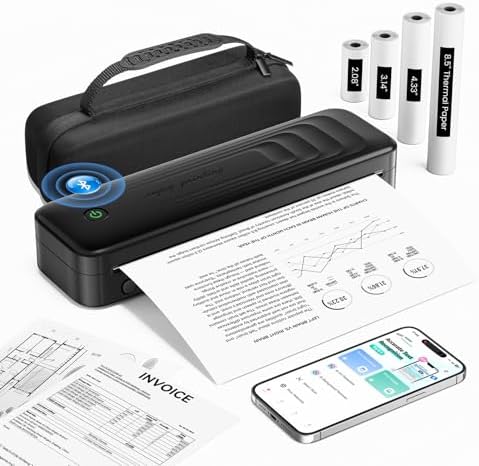 TATTMUSE 2025 Portable Printers Wireless for Travel, Inkless Thermal Printer Support 8.5&#34; x 11&#34;&amp; A4, Mobile Printers with Carry Case, Bluetooth Portable Printer for Office,Travel,School,Ca