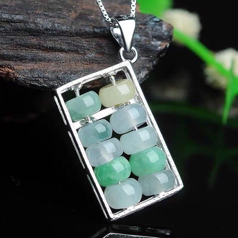 Myanmar Jade Abacus Pendant S925 Silver Inlaid Jade Bead Pendant Jade Pendant Necklace Jewelry Female