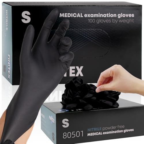 FINITEX - Black nitrile disposable gloves, 5 mil, powder free, medical examination latex free, 00 pieces for checking household cleaning food gloves (small size)