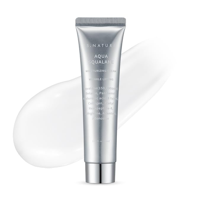 S. Nature AQUA SQUALANE MOISTURIZING CREAM  Face Moisturizer for Dry and Sensitive Skin, Vegetable Squalane 150,00ppm, Long-lasting Hydration, Pore Care Cream, Korean Skin Care (2.02 Fl Oz, 60ml)