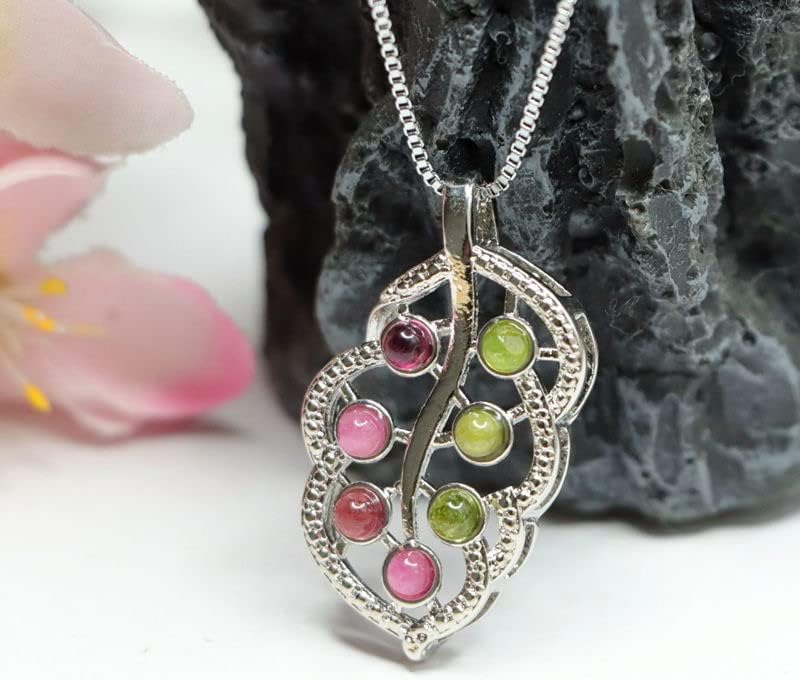 Rainbow tourmaline pendant, leaf crystal pendant, popular jewelry gift, gift, wangfu stone gift for women