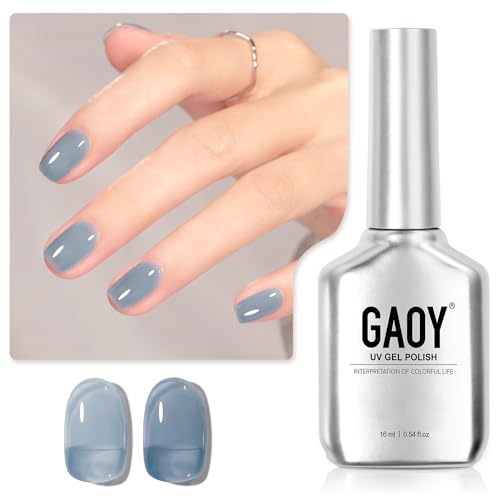 GAOY Jelly Nude Blue Gel Nail Polish, 16ml Sheer Neutral Translucent Soak Off Gel Polish, UV Light Cure for Nail Art DIY, 1722 Hazy Blue