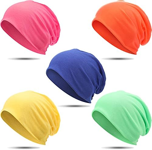 Syhood 5 Pcs Unisex Slouchy Beanie Hats for Men Women Summer Beanie Hats Lightweight Baggy Dwarf Soft Chemo Sleep Caps