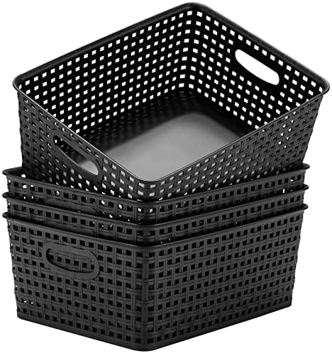 Eslite Plastic Storage Baskets for Organizing,11.42&#34;X9&#34;X4.7&#34;,Pack of 4 (Black)