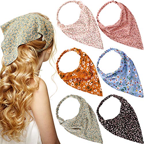 Syhood 6 Pcs Floral Bandanas for Women Girl Boho Daisy Hair Scarf Headband with Clip Chiffon Summer Cottagecore Head Kerchief(Classic Floral Patterns)