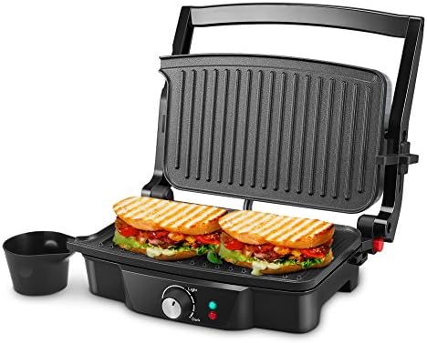 Panini Maker, iSiLER 2 Slice Panini Press Grill, Electric Sandwich Maker Non-Stick Coated Plates, Opens 180 Degrees for Cooking Breakfast Snacks